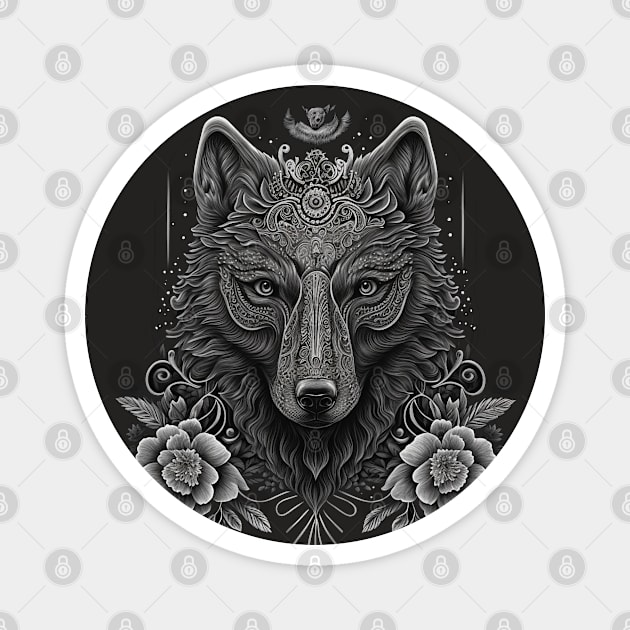 wolf and flowers Magnet by Mailson